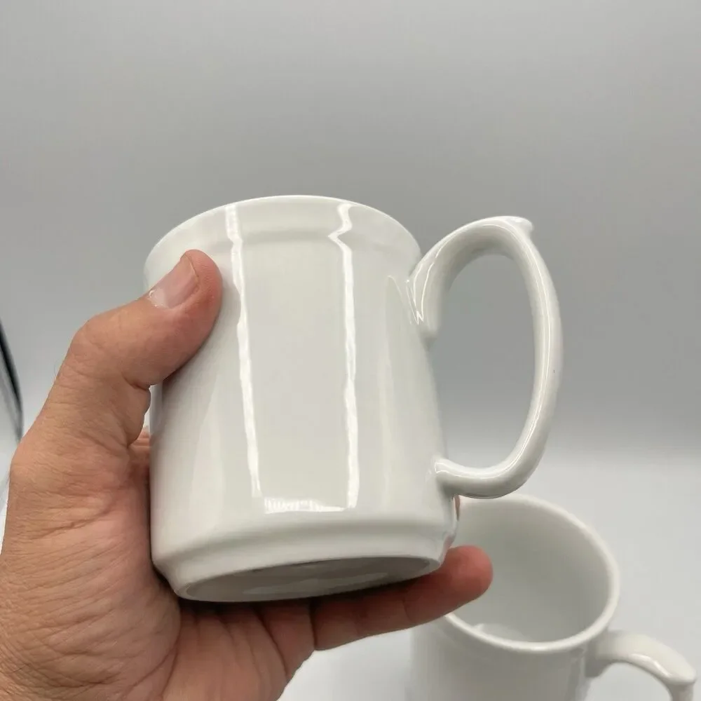 (2) William Sonoma Pantry Essentials White Coffee/Tea Mugs/Cups 3.75” 10 OZ